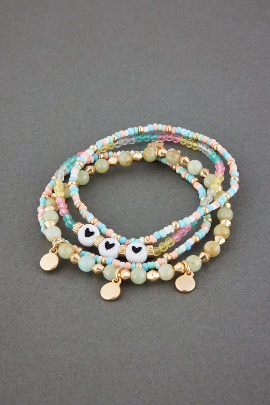 seed bead and hearts bracelet set